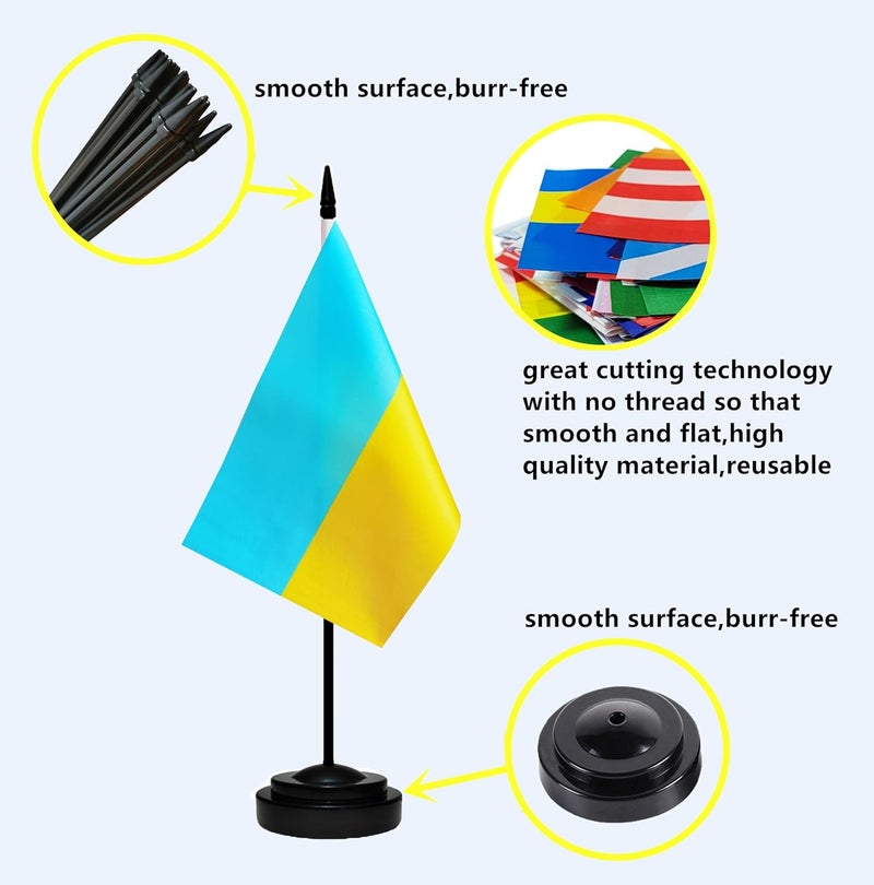 tibijoy USA American & Ukraine Ukrainian Desk Flags, US Ukraine Table Flag, Small Mini Miniature Ukrainian and US Desktop Flag With 13" Solid Black Pole, Black Base - Image 2